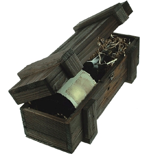 Öreg fából készült szimpla bortartó ládika - sötétbarna